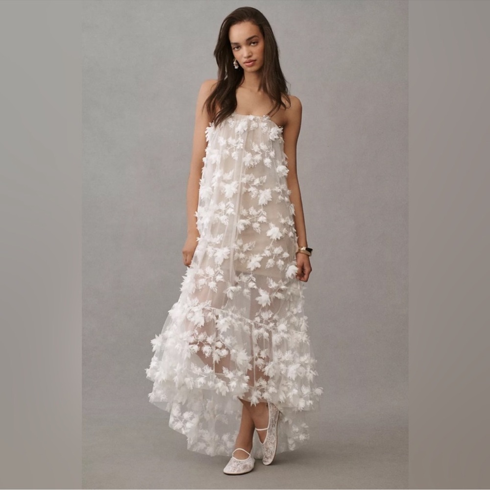 NWT Helsi Anthropologie Size XS Athena White Floral Strapless Midi Dress